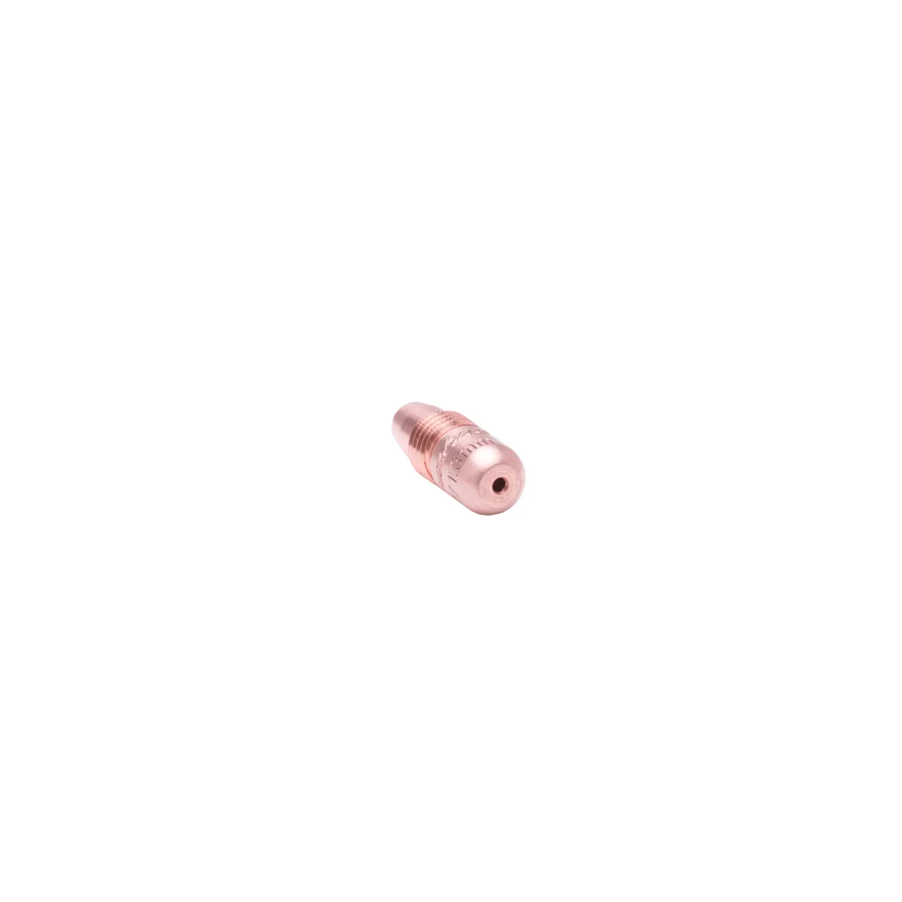 Small copper cylinder with external threads and a small inner diameter.